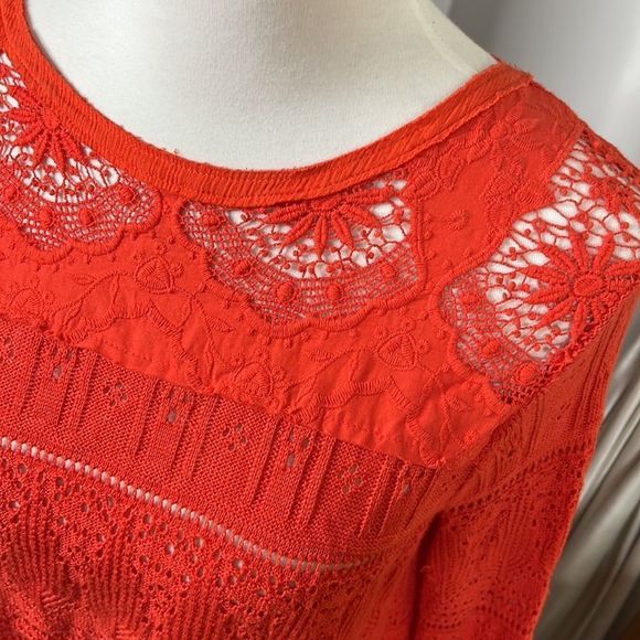 Free People Red Lace Bell Sleeve Top - Picture 6 of 15